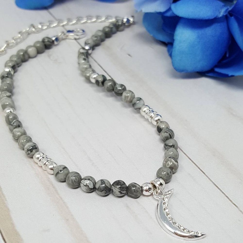Grey Jasper and Silver Celestial Choker